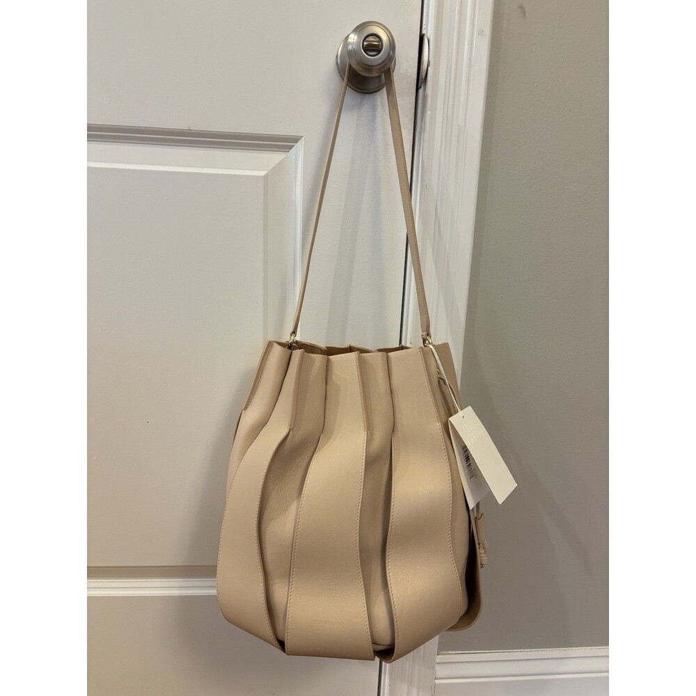 NWT Ulla Johnson Lotus Pleated Bucket Bag Purse Apple Blossom Brown Cream Tote - Picture 4 of 13